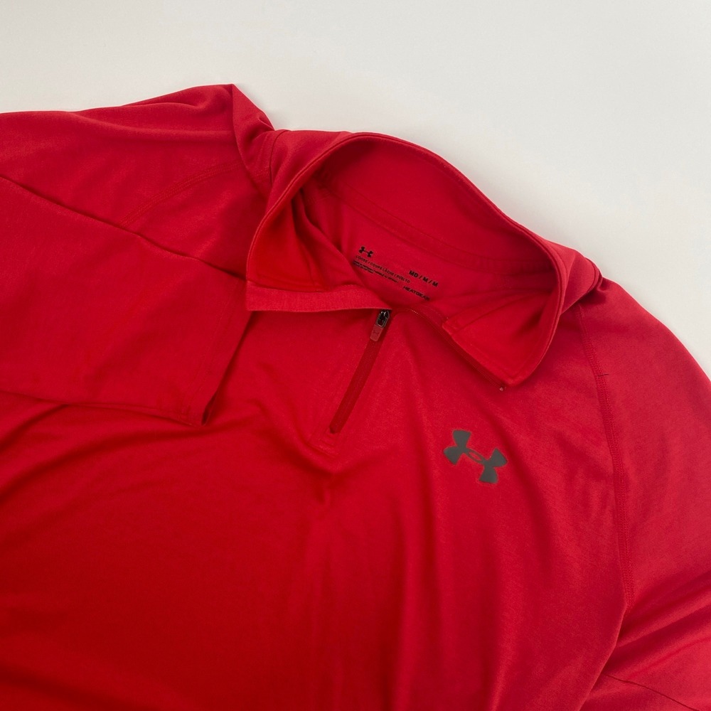 Under Armour Quarter Zip Pullover Mens Medium Red Heat Gear Long Sleeve Athletic